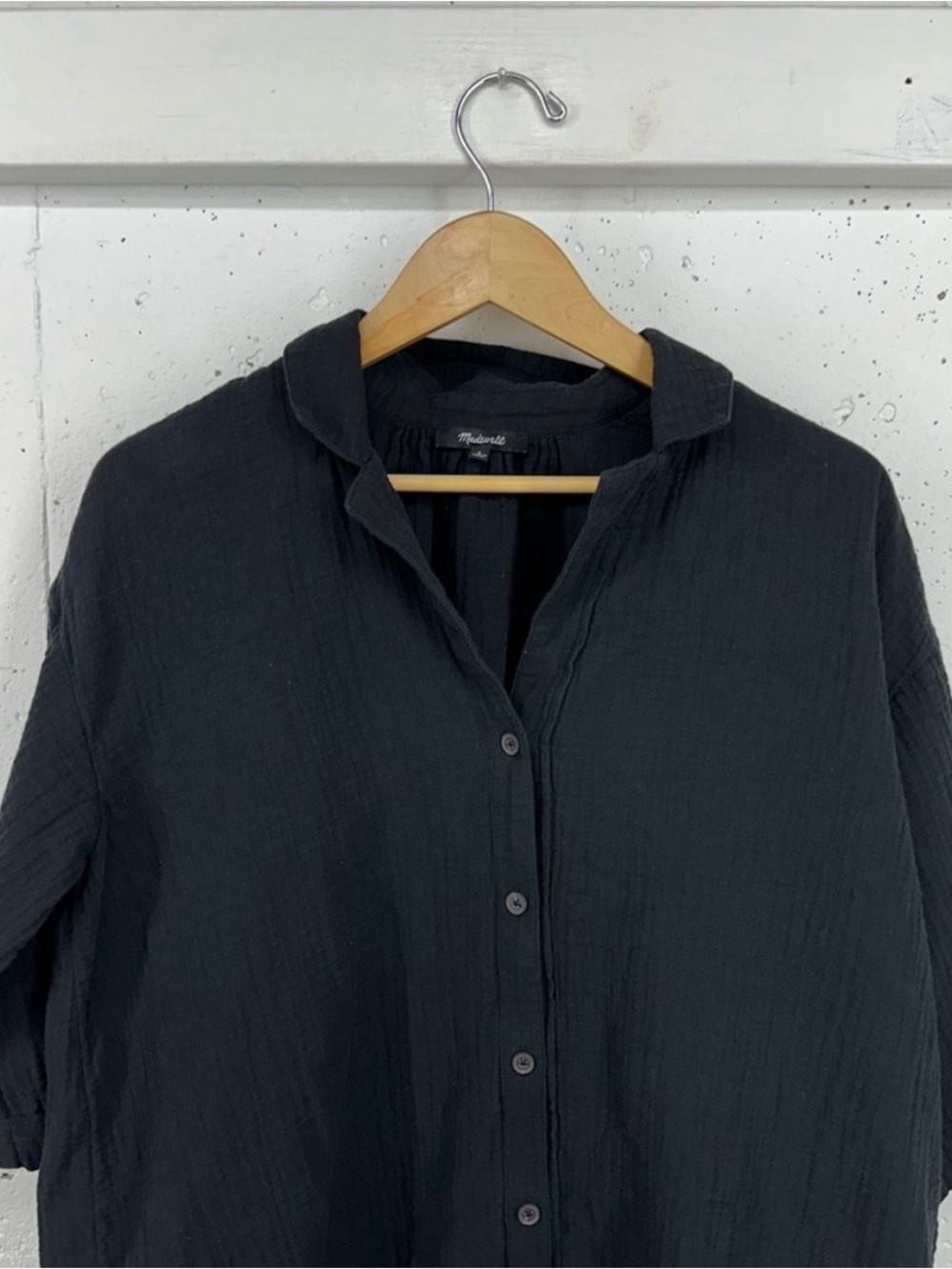 BOGO Madewell Black Crinkle Cotton Cover-Up Button Down Shirtdress - Picture 4 of 10
